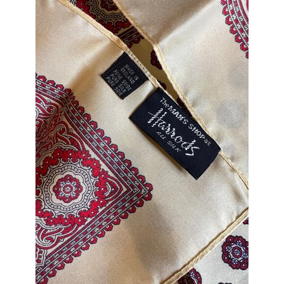 Harrods Beige and Red Patterned Scarf - Picture 3 of 4